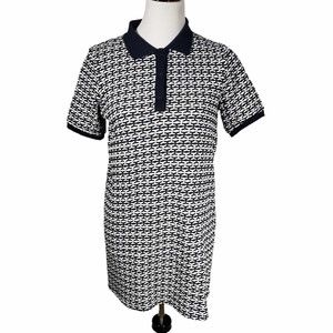 Zara Medium Blue & White Stretchy Knee-Length Knit Dress